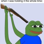 H | Me after spending an entire hour trying to find my pen when I was holding it the whole time: | image tagged in sad pepe shooting himself | made w/ Imgflip meme maker