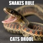 Warning Snake | SNAKES RULE; CATS DROOL | image tagged in warning snake,snake,snakes | made w/ Imgflip meme maker