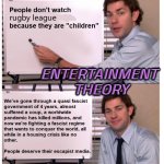 Entertainment Theory | ENTERTAINMENT 
THEORY | image tagged in nrl,rugby,sports fans,memes,covid-19,fascism | made w/ Imgflip meme maker