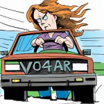young redneck girl driving an old volvo 240 furiously