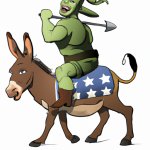 Shrek as a indian riding a donkey