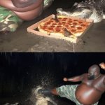 Fat man kicks crocodile for eating pizza meme
