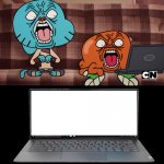 Gumball And Darwin Looking At Laptop