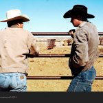 Two cowboys talking