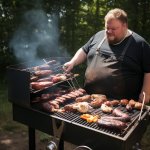 Fat man grilling meat template