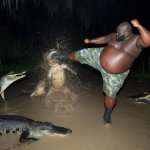 Black Man kicking alligator