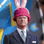 King Carl Gustaf of Sweden with a f*king rabbit ears hat on??