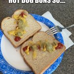 "Hot dog" | WE DIDN'T HAVE HOT DOG BUNS SO.... | image tagged in hot dog,food memes | made w/ Imgflip meme maker