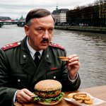 Adolf eating hamburger