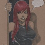 CARTOON REDHEAD WITH SPEECH BALLOON BLANK