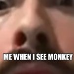 Close up moist | ME WHEN I SEE MONKEY | image tagged in close up moist | made w/ Imgflip meme maker
