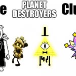 Fictional character club | PLANET DESTROYERS | image tagged in fictional character club,memes,undertale,murder drones,mario,gravity falls | made w/ Imgflip meme maker