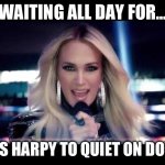 NFL | WAITING ALL DAY FOR…; THIS HARPY TO QUIET ON DOWN | image tagged in waiting all day for sunday night | made w/ Imgflip meme maker