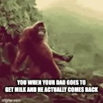 Yay, dad's here in less than a kaijullion years | YOU WHEN YOUR DAD GOES TO GET MILK AND HE ACTUALLY COMES BACK | image tagged in gifs,monkey dance,yay | made w/ Imgflip video-to-gif maker