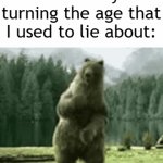Bear dancing about turning into the age he used to lie about | Me finally turning the age that I used to lie about: | image tagged in gifs,bear | made w/ Imgflip video-to-gif maker
