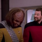 Riker Smiling Weirdly At Worf By Turbolift
