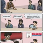 Boardroom Meeting Unexpected Ending | We need ideas for our business model. Any suggestions? Provide the worst customer experience possible, and 
charge them to shop there. Cheap hot dogs. Free samples. | image tagged in boardroom meeting unexpected ending | made w/ Imgflip meme maker