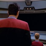 Back Of Chakotay, Looking at Voyager Viewscreen