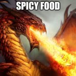 fr | SPICY FOOD | image tagged in fire breathing dragon | made w/ Imgflip meme maker
