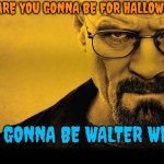 Waltuh | WHO ARE YOU GONNA BE FOR HALLOWEEN? I'M GONNA BE WALTER WHITE | image tagged in breaking bad | made w/ Imgflip meme maker