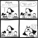 mom who is your favorite | ME; ME; BREATH OF THE WILD; TEARS OF THE KINGDOM; TEARS OF THE KINGDOM; BREATH OF THE WILD; ME; ME; BREATH OF THE WILD; TEARS OF THE KINGDOM; TEARS OF THE KINGDOM | image tagged in mom who is your favorite | made w/ Imgflip meme maker