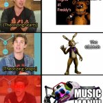 Matpat's FNAF theories be like | The start; The Glitch; MUSIC MAN!!! | image tagged in matpat theorizes | made w/ Imgflip meme maker