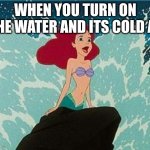Ariel | WHEN YOU TURN ON THE WATER AND ITS COLD AF | image tagged in ariel | made w/ Imgflip meme maker