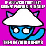 Do you have haters? | IF YOU WISH THAT I GET BANNED FOREVER IN IMGFLIP; THEN IN YOUR DREAMS | image tagged in oliviaballcat/smurfcatball,we live we love we lie | made w/ Imgflip meme maker