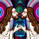 Jesus kissing a mirror in the underworld