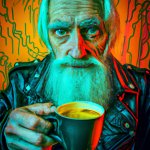 Old guy drinking coffee
