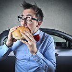 car eating a cheeseburger