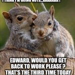 Going nuts | PSSST...
I THINK I'M GOING NUTS...AHAHAHA ! EDWARD, WOULD YOU GET BACK TO WORK PLEASE ? THAT'S THE THIRD TIME TODAY YOU'VE TOLD ME THE SAME JOKE. | image tagged in secret | made w/ Imgflip meme maker