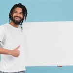 Man holding blank sign template