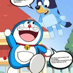 Bluey Flying with Doraemon