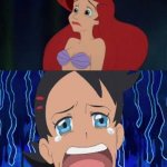 ariel feels bad for goh | OH POOR GOH | image tagged in ariel feels bad for who,ariel,pokemon,gohan,anime | made w/ Imgflip meme maker