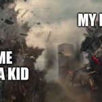 memories came back | MY BROTHER; ME AS A KID | image tagged in godzilla getting hit by mecha-godzilla | made w/ Imgflip meme maker