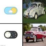 Herbie and Christine | image tagged in light mode dark mode,memes,horror movies,disney | made w/ Imgflip meme maker