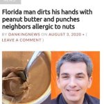 Man covered fist with peanut butter