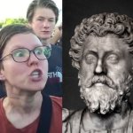 Triggered Feminist vs Stoic Statue template