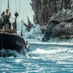 Minus One Godzilla swims towards the small boat template