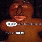 Please eat me | I DON'T; EAT ME | image tagged in gingerbread meme,funny | made w/ Imgflip meme maker