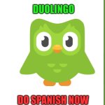 I'm scared now | DUOLINGO; DO SPANISH NOW | image tagged in xbox template box | made w/ Imgflip meme maker