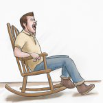 a guy sitting on a wooden rocking chair he's incredibly funny