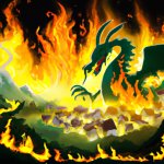 Dragon burning down a vilage