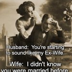 Married Life | Wife: Now that we are married, you can get rid if that scary gun collection of yours. Husband:  You're starting to sound like my Ex-Wife. Wife:  I didn't know you were married before. Husband:  I wasnt! | image tagged in married couple | made w/ Imgflip meme maker