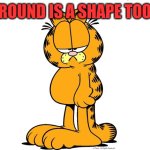 Grumpy Garfield | ROUND IS A SHAPE TOO | image tagged in grumpy garfield | made w/ Imgflip meme maker