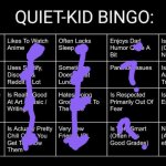 in school i talk a bit, but i talk to participate for my grade. | image tagged in quiet kid bingo | made w/ Imgflip meme maker