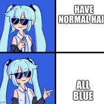 Hatsune Miku Drake Hotline | HAVE NORMAL HAIR; ALL BLUE | image tagged in hatsune miku drake hotline | made w/ Imgflip meme maker