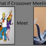 The Scooby Doo Gang meets the monster from "The Fog Horn" | image tagged in crossover meeting,scooby doo,the fog horn,the foghorn,crossover,monster | made w/ Imgflip meme maker