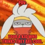 Relateable | POV:; YOUR A KID WHO THINKS THEY ARE COOL. | image tagged in annoyed raboot | made w/ Imgflip meme maker